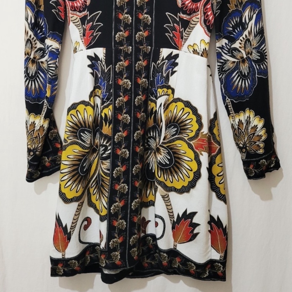 Farm Rio Maxi Floral Print Crepe Wrap Mini Dress in Black Multi - Picture 11 of 14